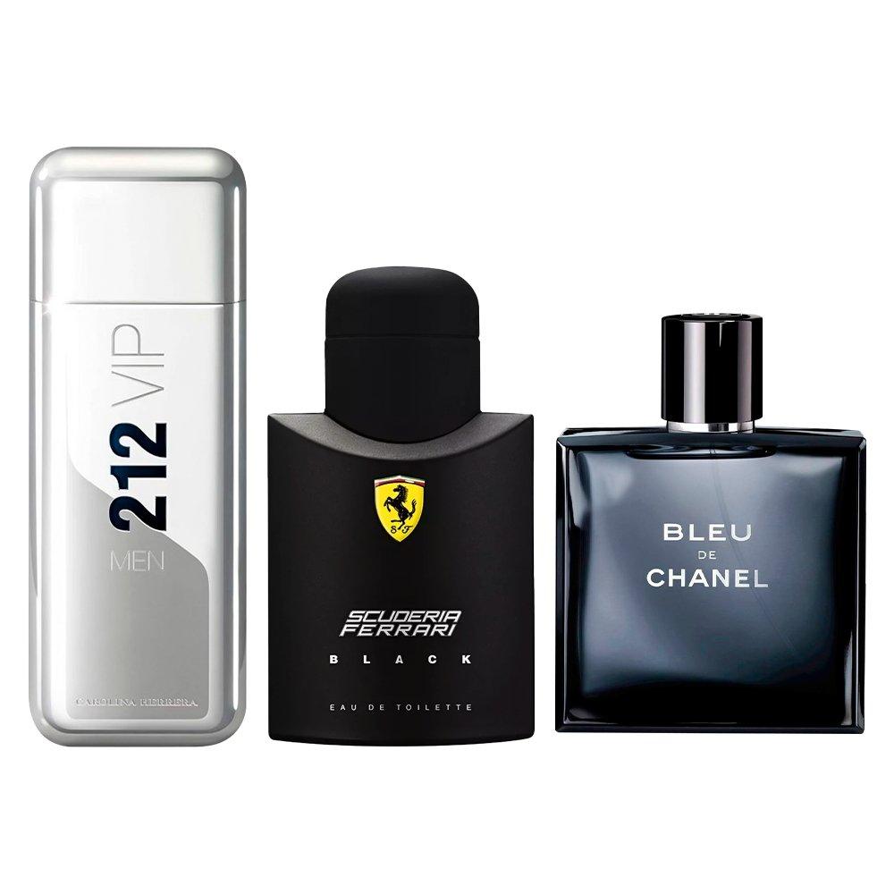 Combinaison de 3 parfums pour hommes - Ferrari Black, 212 VIP et Bleu de Chanel