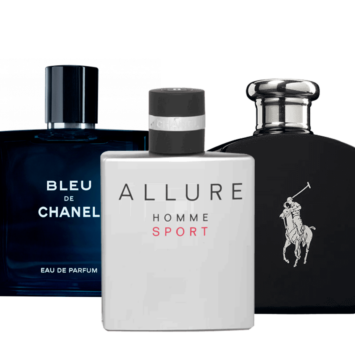 Combinaison de 3 parfums pour hommes - Chanel Allure, Bleu de Chanel et Polo Black Ralph Lauren